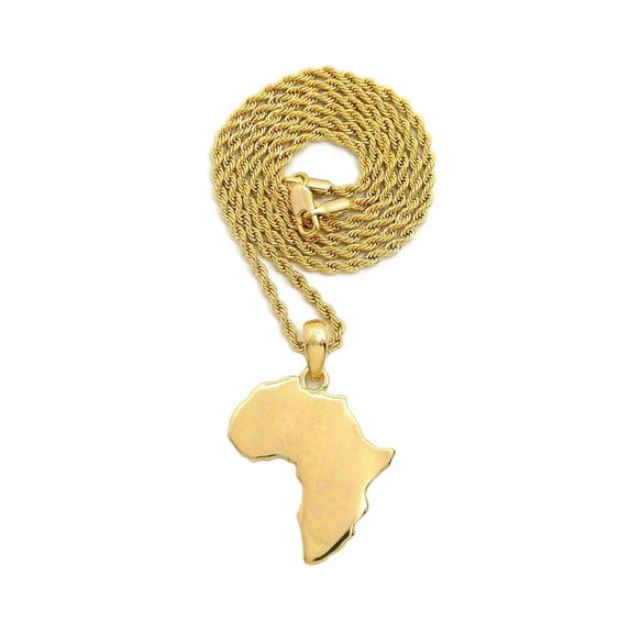 Polished Africa Continent Pendant 2mm 18",20",24" Rope Chain Hip Hop Necklace