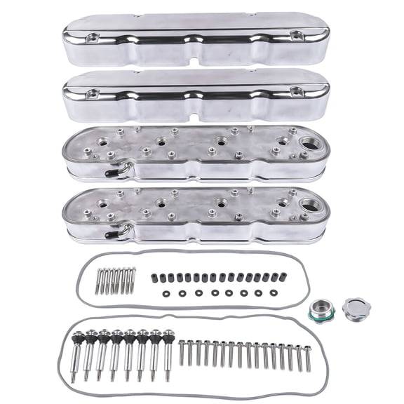 Polished Aluminum Engine Valve Covers for Chevrolet Small Block V8 LS1/LS2/LS3/LS6/LS7 293/325/364/376/427 Ci, OEM: 8082-3P, 8082-3, JM8082-3