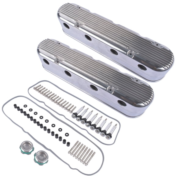 Polished Aluminum Finned Valve Covers with Coil Mounts, 2Pcs Set, Compatible with Chevy LS Engine Models (Fits Part #241-181)