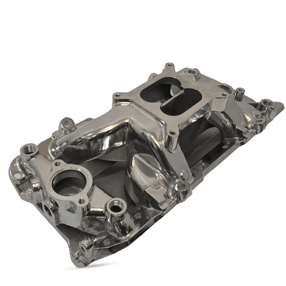 Polished Aluminum Intake Manifold For Big Block Chevy. Dual Plane Air Gap Design, Oval Port