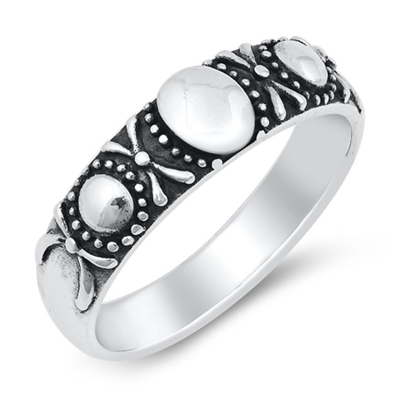 Polished Bali Style Oxidized Oval Ring .925 Sterling Silver Band Jewelry Female Male Unisex Size 4