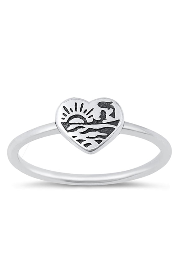 Polished Beach Sunset Ring .925 Sterling Silver Heart Ocean Band Jewelry Female Male Unisex Size 4