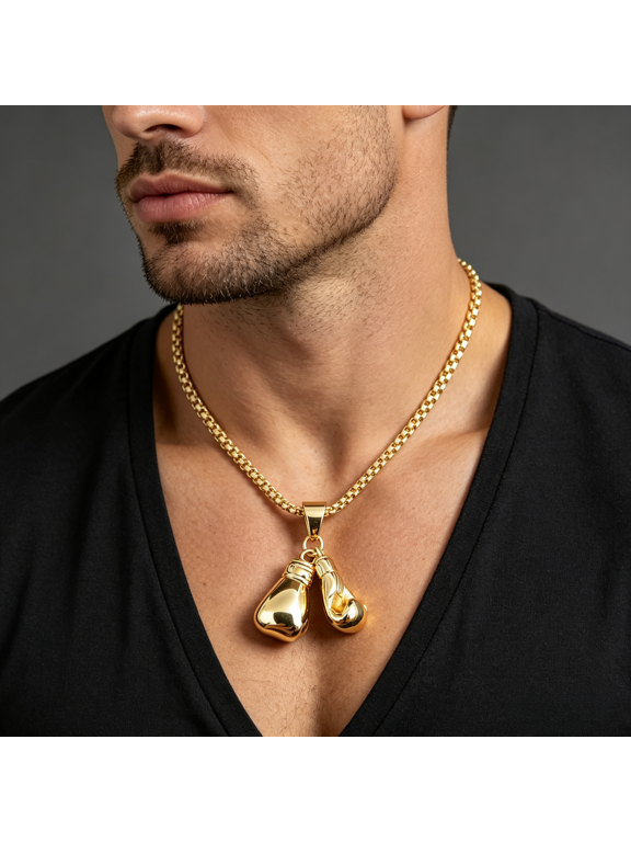 Polished Boxing Glove Pendant Necklace for Men Women, 14K Gold Filled Sport Inspired Fashion Jewelry