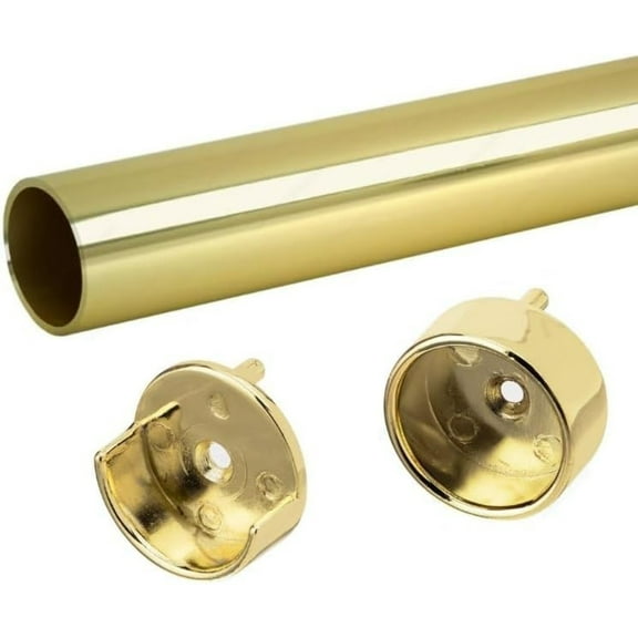 Polished Brass 1 5/16 Inch Diameter Round Wardrobe Closet Rod Tube with End Caps