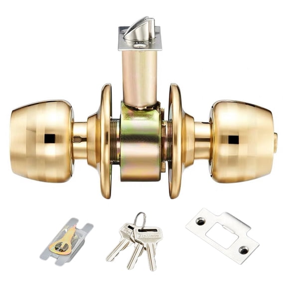 Polished Brass Door Knob Keyed Entry with Adjustable Latches Interior Lock 60mm