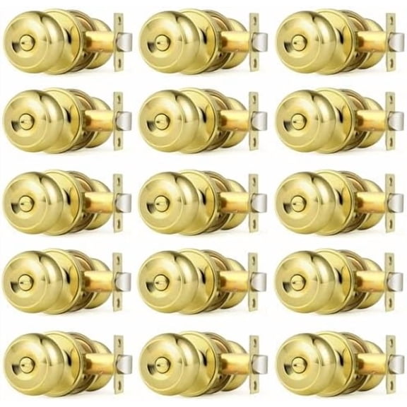 Polished Brass Door Knobs, Interior Door Knobs with Round Ball Knob, Nickel Privacy Door Knob for Bedroom Bathroom, 15 Pack