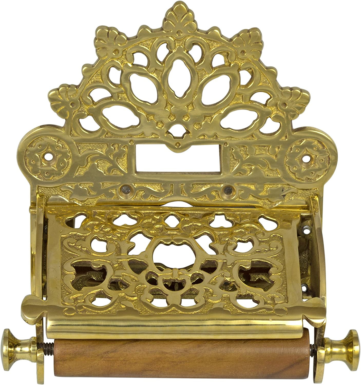 Polished Brass French Victorian Toilet Paper Holder w Fan Top Vintage ...
