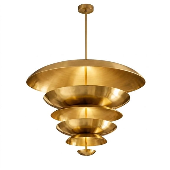 Polished Brass Multi-Tier Chandelier Mid Century Modern Ceiling Light Fixture