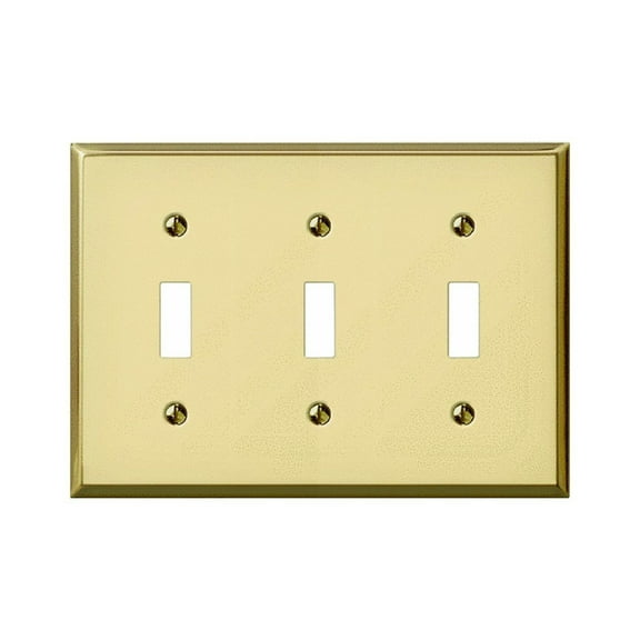 Creative Accents 9BS103 Bright Brass Finish Steel Three Gang Toggle Light Switch Wallplate