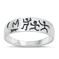 Polished Caveman Art Dancing Ring .925 Sterling Silver Band Jewelry Female Male Unisex Size 8