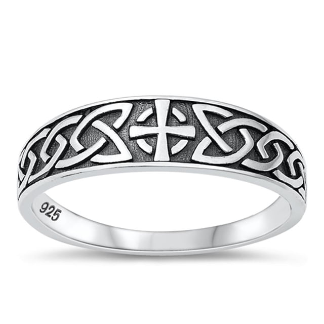 Polished Celtic Cross Ring .925 Oxidized Sterling Silver Band Jewelry ...