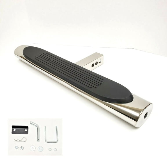 Polished Chrome 28"L Towing Hitch Trailer Tow Hitch Step Bar 4" Oval Straight Rear Bumper Guard for 2" Receiver SUV Pickup Truck