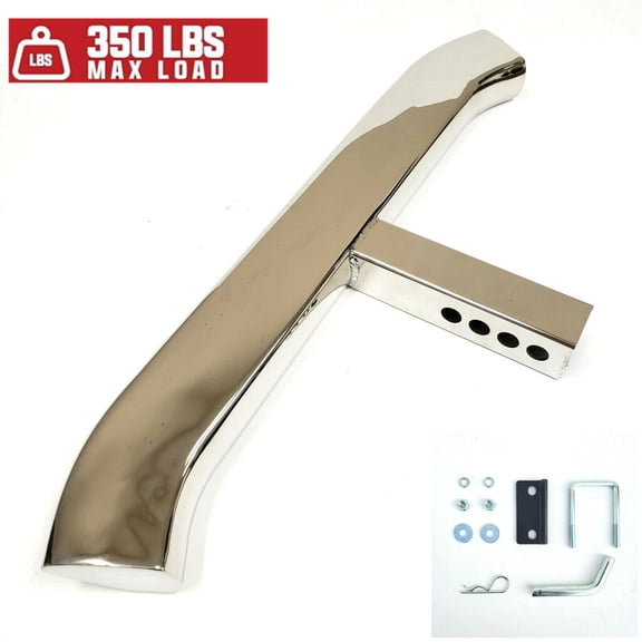 Polished Chrome 28" Towing Hitch Trailer Tow Hitch Step Bar 3.5" Slant Rear Bumper Guard for 2" Receiver SUV Pickup Truck