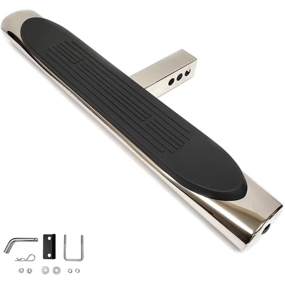 Polished Chrome 28" Towing Hitch Trailer Tow Hitch Step Bar 4" Oval Straight Rear Bumper Guard for 2" Receiver SUV Pickup Truck