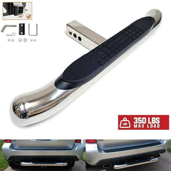 Polished Chrome 30" Towing Hitch Trailer Tow Hitch Step Bar 3" Round Curved Rear Bumper Guard for 2" Receiver SUV Pickup Truck