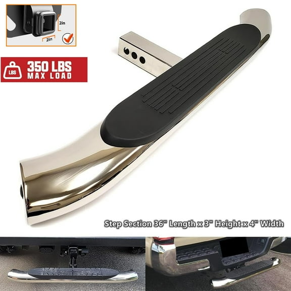 Polished Chrome 37" Towing Hitch Trailer Tow Hitch Step Bar 4" Oval Curved Rear Bumper Guard for 2" Receiver SUV Pickup Truck