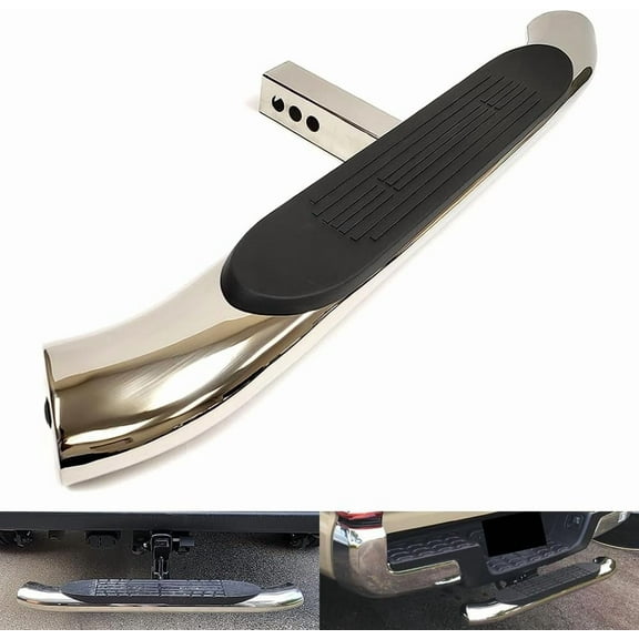 Polished Chrome 37" Towing Hitch Trailer Tow Hitch Step Bar 4" Oval Curved Rear Bumper Guard for 2" Receiver SUV Pickup Truck