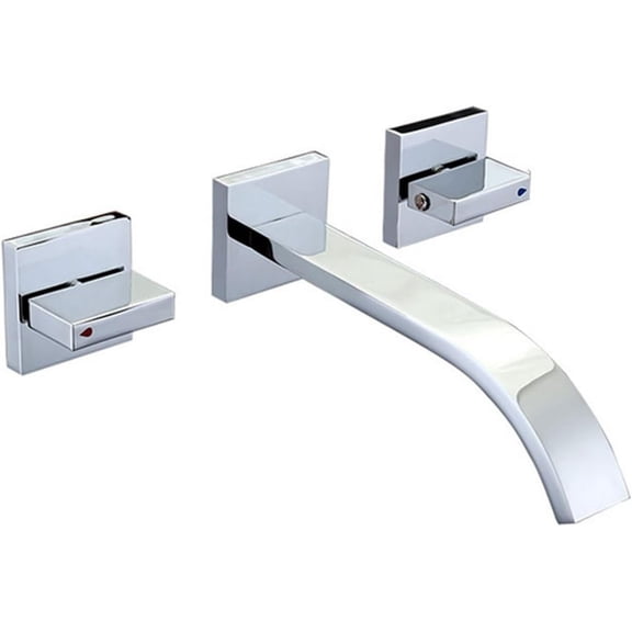 Polished Chrome Basin Faucets Brass Deck Mounted Square Bathroom Sink Faucets Double Handle 3 Hole Hot and Cold Water Tap