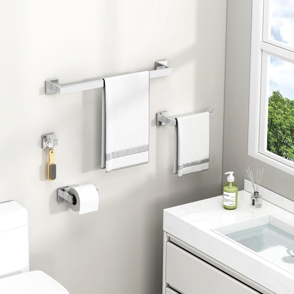Polished Chrome Bathroom Hardware Set 4 Pieces, 304 Stainless Steel Bathroom Accessories