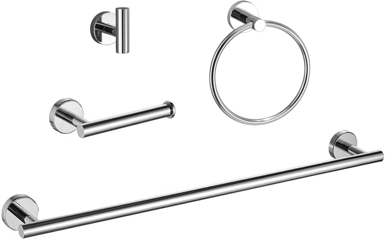 Polished Chrome Bathroom Hardware Set with Ring, 18Inch Towel Bar