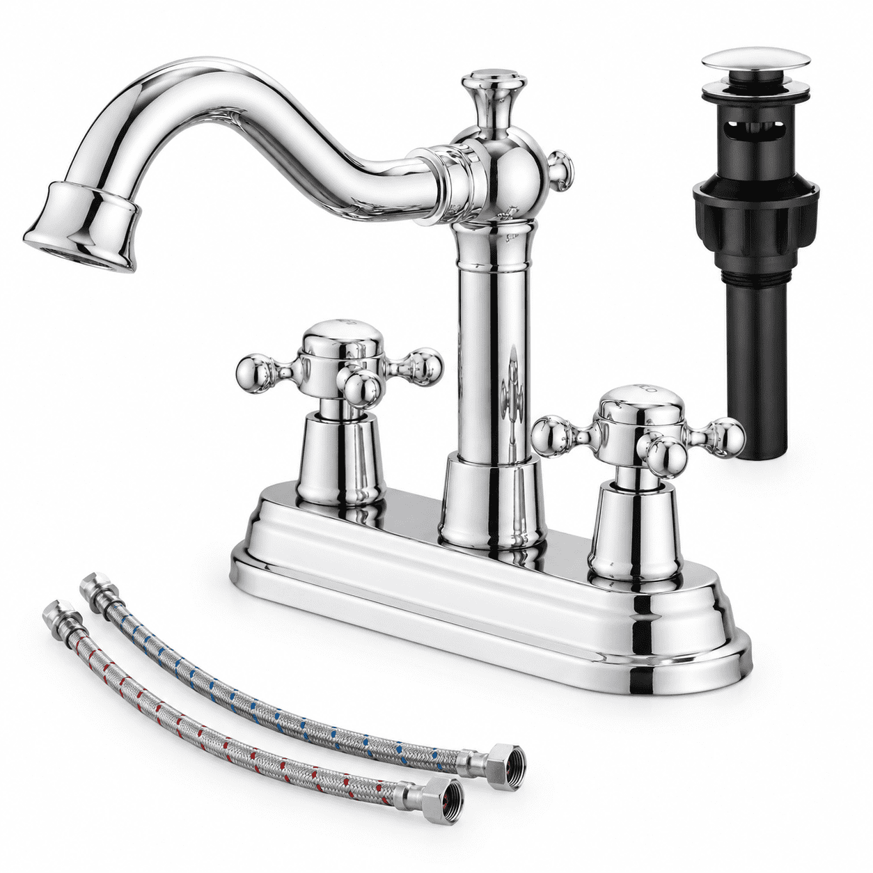 Center Faucet Inlets Polished Chrome Ceramic Cover 4 Inch Centerset 2 Handle Bathroom Faucet ...