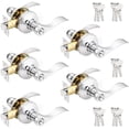 thumbnail image 1 of Polished Chrome Door Handles Front Exterior Door Handles with Lock and Keys, Keyed Alike Chrome Entry Door Lever Wave Style Reversible, 5 Pack, 1 of 7