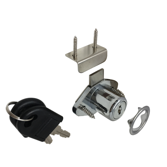 Polished Chrome Keyed Alike Cabinet Lock, 7/8" Bore | Includes Strike Plate & Trim Ring | 1 Pack