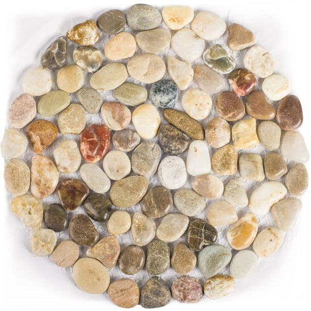 Polished Cobblestone Pebble Tile for Walls, Floors, Garden, Yards (1 box with 6x 10''x10'' circle pieces)