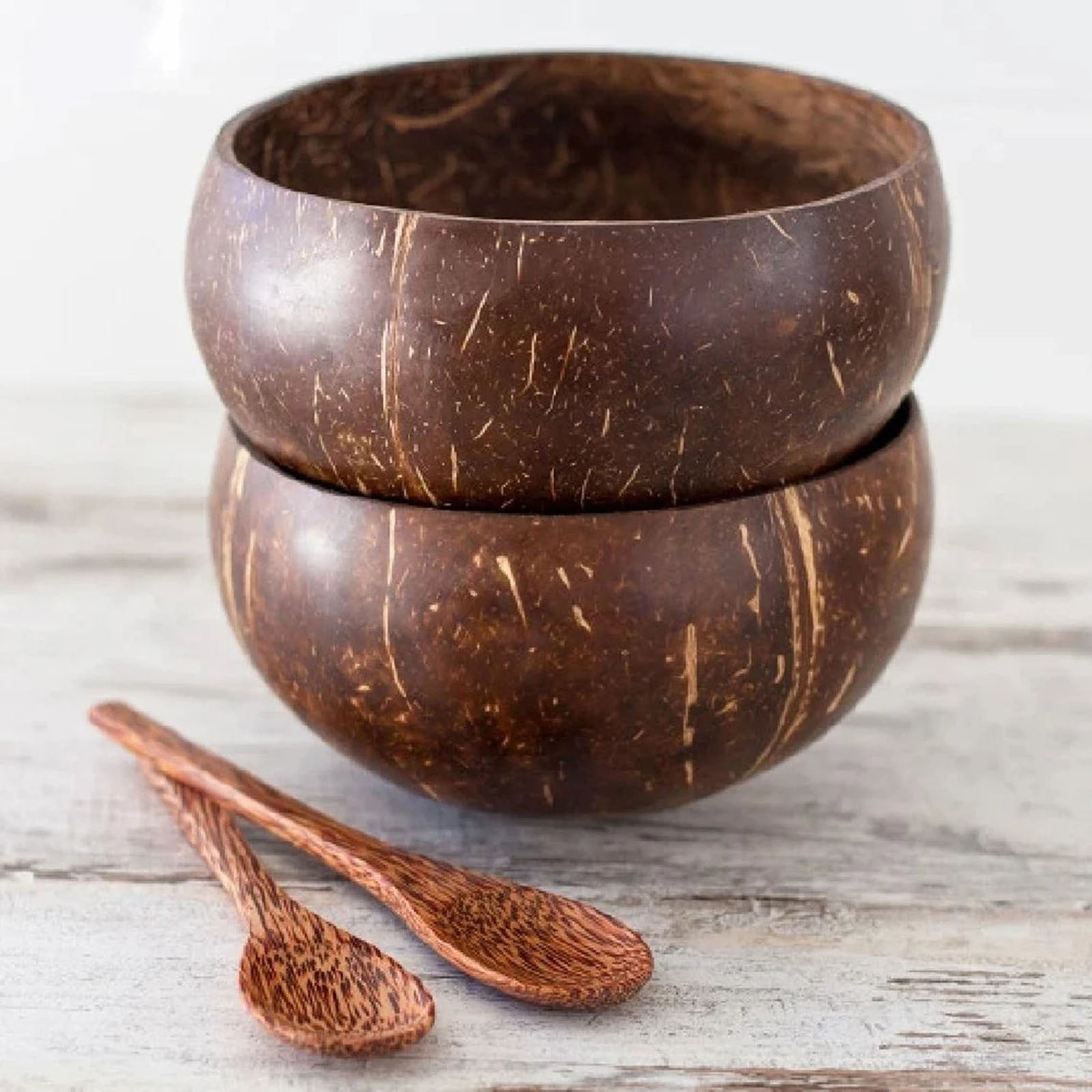 Polished Coconut Bowls and Spoon Sets, Natural Coconut Shell Bowls, Oil
