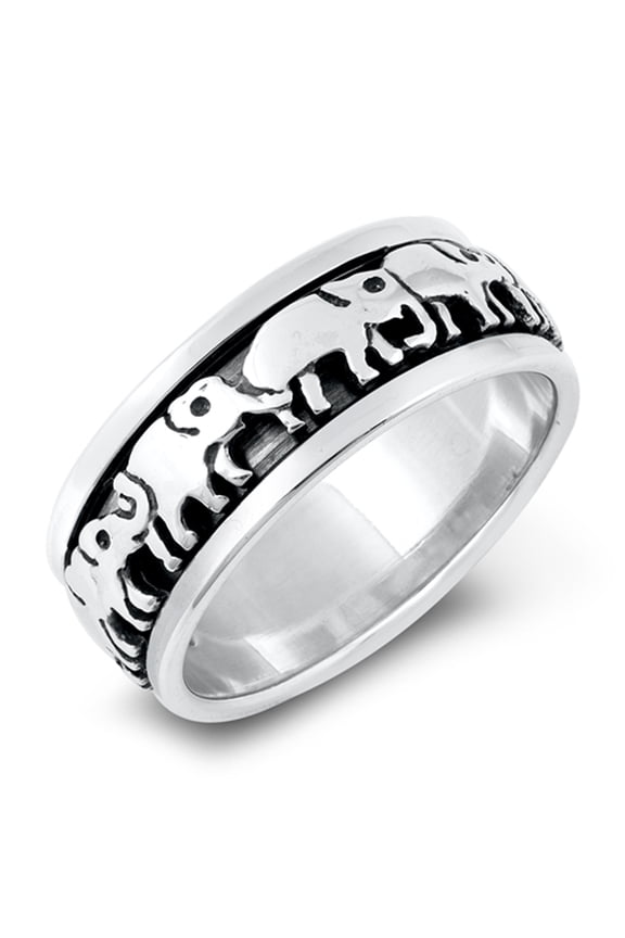 Polished Connected Elephant Animal Ring .925 Sterling Silver Band Jewelry Female Male Unisex Size 7