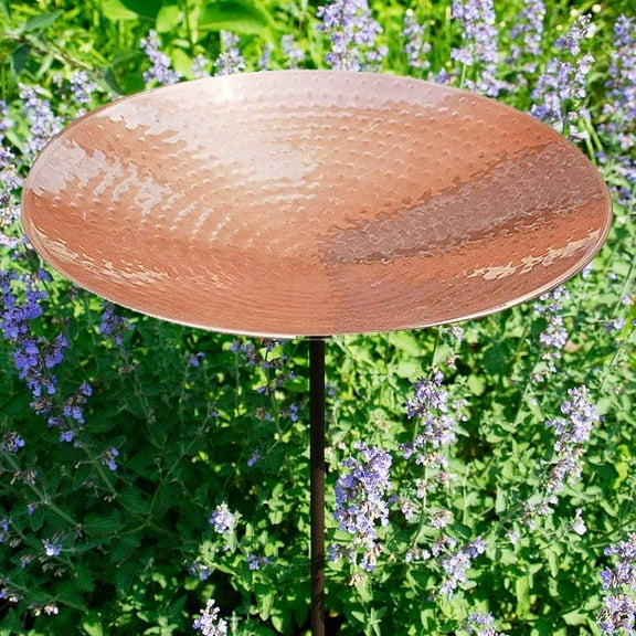 Polished Copper Metal Bird Bath and Stake