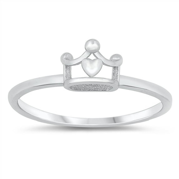 Polished Curly Swirly Princess Crown Promise Heart Ring .925 Sterling Silver Band Jewelry Female Size 6