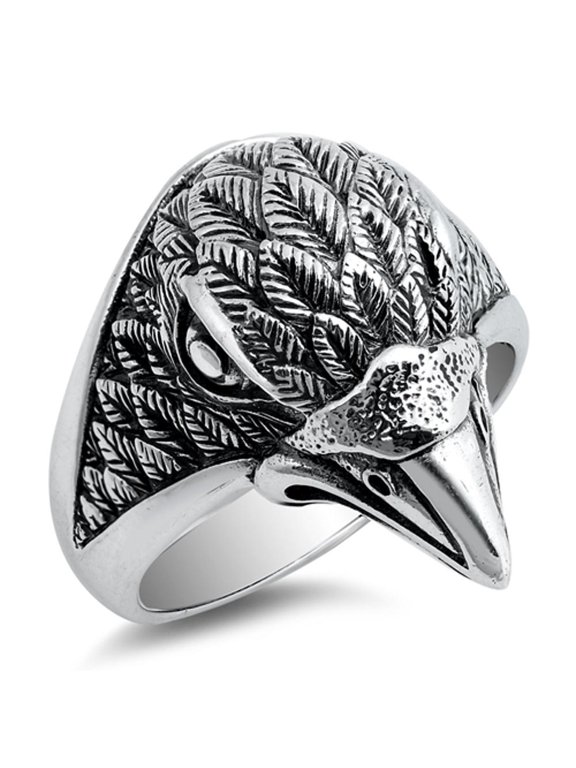 Polished Detailed Eagle Head Animal Sterling Silver Ring 925 Jewelry Female Male Unisex Size 12