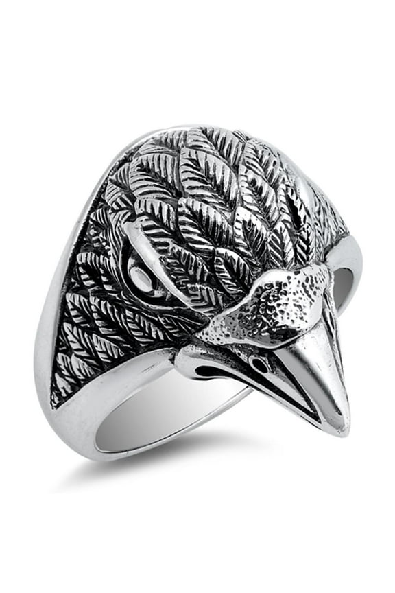 Polished Detailed Eagle Head Animal Sterling Silver Ring 925 Jewelry Female Male Unisex Size 9