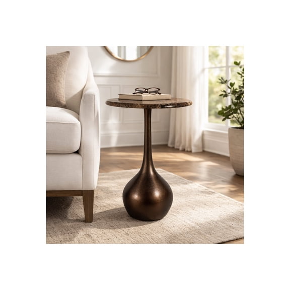 Marble Accent End Table for Home Decor - Decorative Small Table Stand for Bedroom Night Stand, Bedside, and Living Room Decor - Modern Side or Drink Table for Small Spaces - 20", Brown & Gold