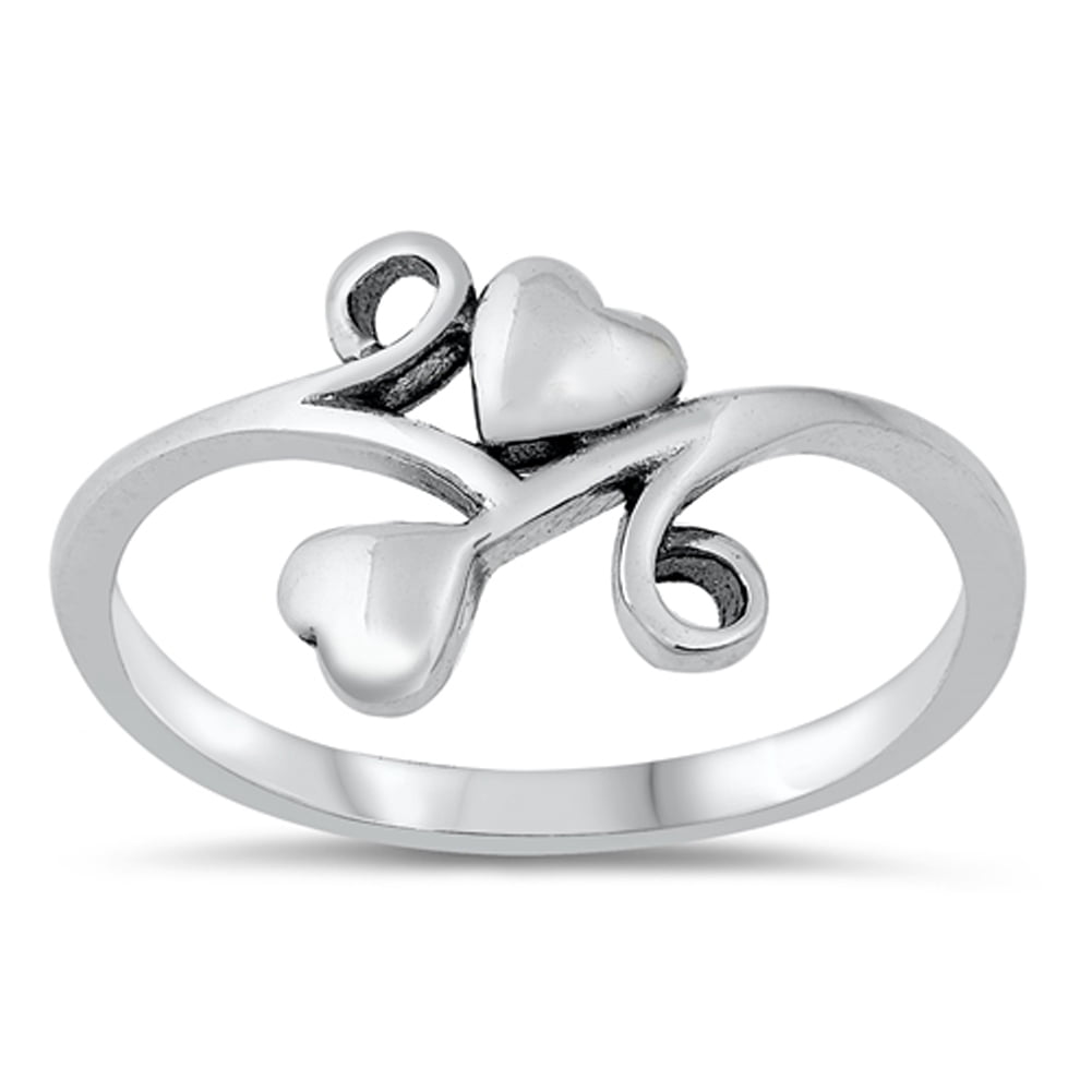 Polished Filigree Swirl Love Heart Ring .925 Sterling Silver Band ...