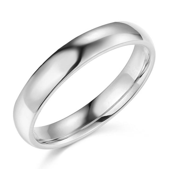 Polished Finish Plain Wedding Band Solid 14k White Gold Regular Fit Ring Unisex, 4 mm, Size 11