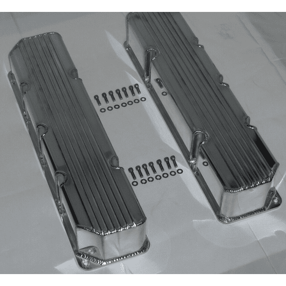 Polished Finned Fabricated Aluminum Valve Covers for 1976-1987 Jeep AMC, V8 304 360 390 401,