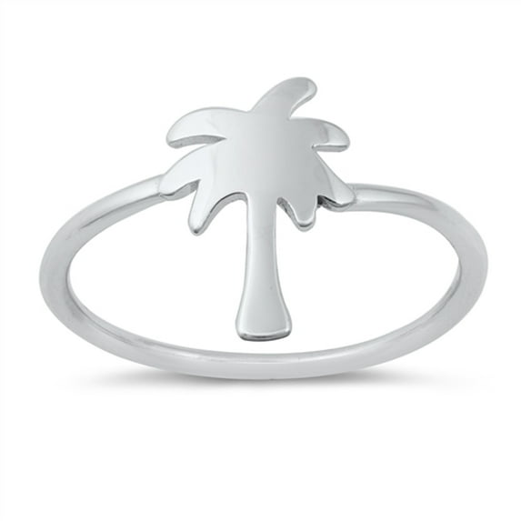 Polished Flat Palm Tree Beach Ring .925 Sterling Silver Band Jewelry Female Male Unisex Size 5