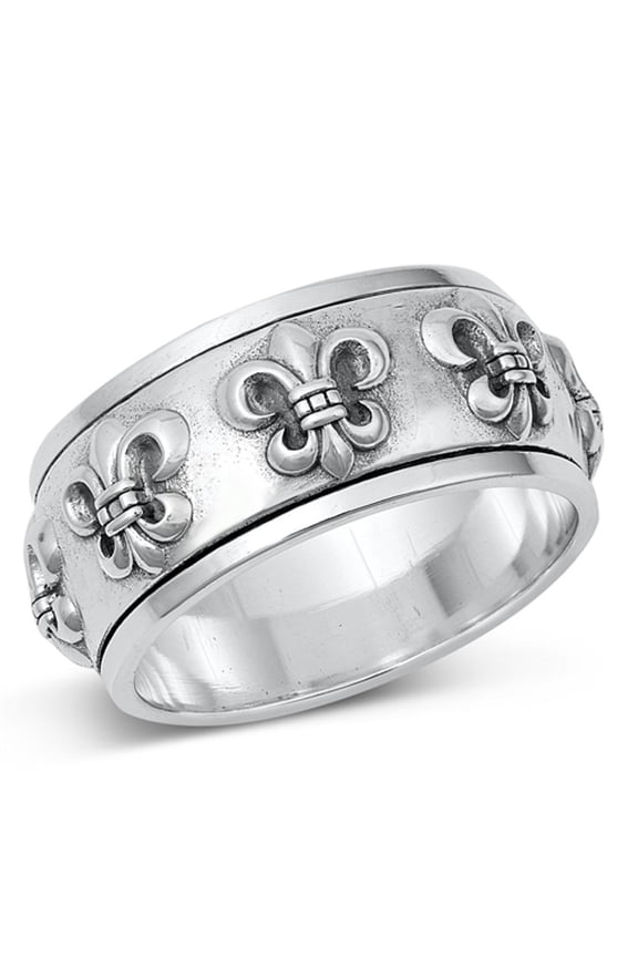 Polished Fleur De Lis Ring .925 Sterling Silver Chastity Band Jewelry Female Male Unisex Size 7