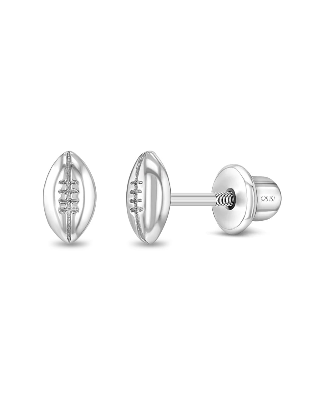 Polished Football Kids / Children's / Girl Earrings Screw Back - Sterling Silver