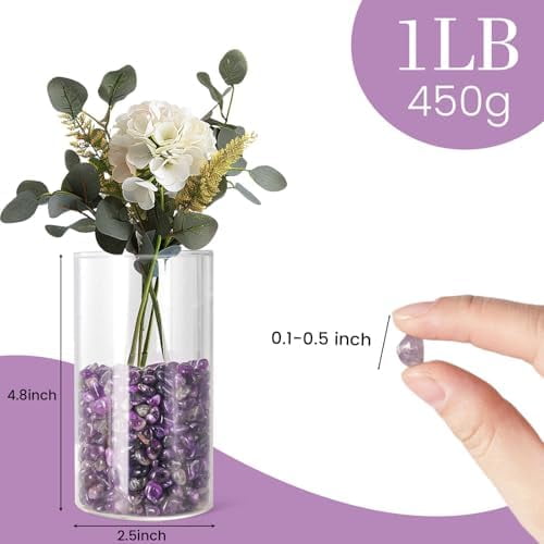 Polished Gem Stones Rocks Crystals 1 Lb/450g Natural Tumbled Stones Amethyst Crystal Chips Bulk for Fish Tank Rocks Gravel, Vase Filler, Plants Decor