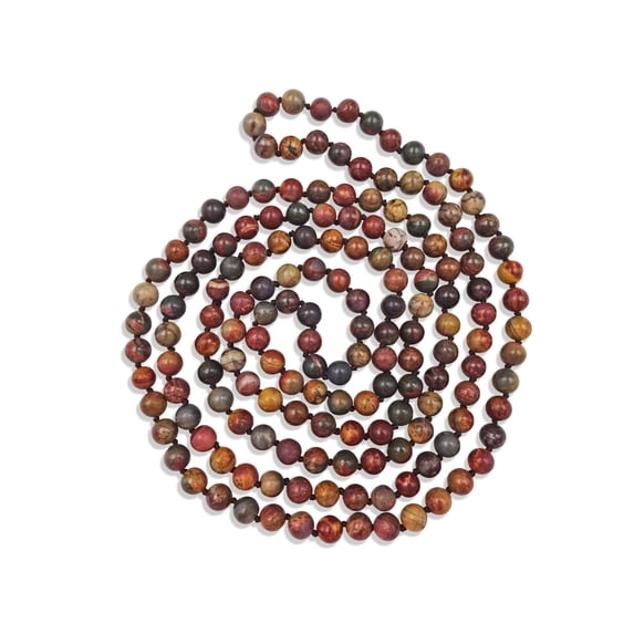 Polished Genuine Picasso Jasper Stone Multi-Layer Long Endless Infinity Beaded Necklace.