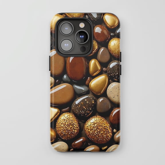 Polished Gold Pebbles For iPhone Protective Phone Case Natural Stone Aesthetic Brown Gold Black