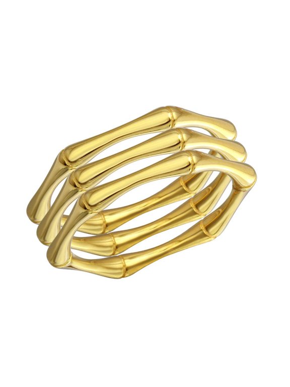 Polished Gold Plated 925 Sterling Silver Tri Bamboo Stackable Ring Jewelry Female Male Unisex Size 5