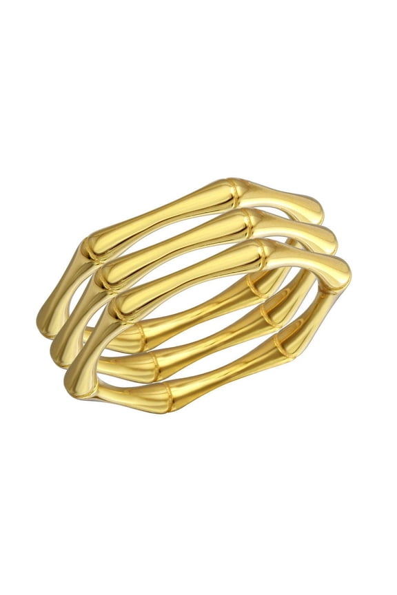 Polished Gold Plated 925 Sterling Silver Tri Bamboo Stackable Ring Jewelry Female Male Unisex Size 8