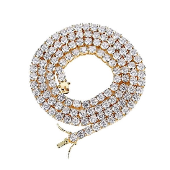 Polished Gold Plated Clear Cubic Zirconia Rounded One Row Tennis Necklace, 36 inches