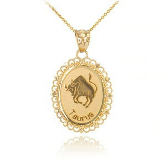 Polished Gold Taurus Zodiac Sign Oval Pendant Necklace : 14K Pendant only