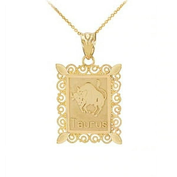Polished Gold Taurus Zodiac Sign Rectangular Pendant Necklace