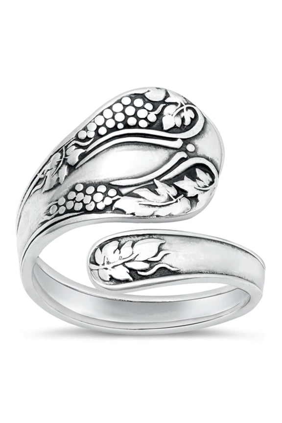 Polished Grape Vine Ring .925 Sterling Silver Spoon Wrap Band Jewelry Female Male Unisex Size 9